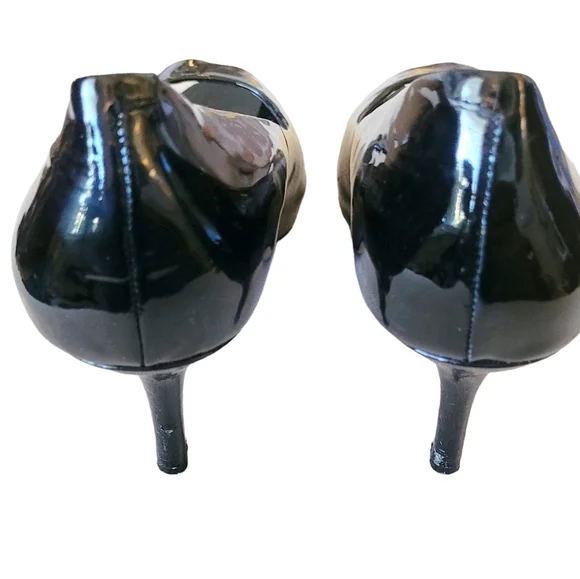 Vince Camuto Black Patent Leather Stiletto 3" Heel Peep Toe Shoe Size 7.5 - Picture 4 of 7